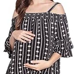 Blue Printed Cold Shoulder Maternity Top-image-16