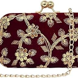 Evening Clutch Bag with Gold Floral Embroidery for Women and Girls, Detachable Chain Strap, Ladies Purse Handbag-image-13