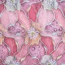 Elegant Floral Embroidered Sheer Fabric, Pink with Purple Lotus Pattern, Silver Thread Detail (2 Meter)-image-53