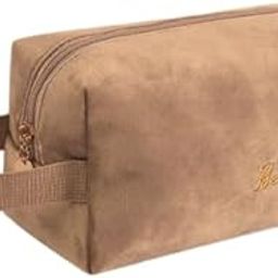 BLUE BEADS Plain Simple Cosmetic Velvet Makeup Pouch Portable Travel Toiletry Bag For Women And Girls (Brown, 8.5 Cm, 21 X 8.5 X 11 Cm)-image-28