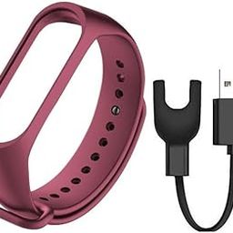 TechMount Combo Pack of Silicone Watch Band Strap and USB Charging Cable Adapter Compatible With Mi Band 3 Strap Charger Combo Pack-picture-0