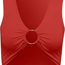 Women's Sleeveless Crop Top with O-Ring Detail, V-Neck,-image-36