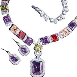 Multi Color Cubic Zirconia Big Square Drop Luxury Necklace Earrings Sets for Women-image-80