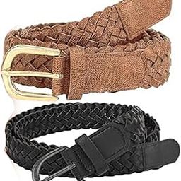 Women's Belt Skinny Casual PU Leather Belt For Jeans Pants For Women, Girls, Dress Jean Skirt Pant No Holes Free Size Braided Synthetic Leather Belt (Brown & Black)-image-45