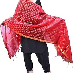 Dl Traders Women's New Traditional Chanderi Checkered Dupatta For Women And Girls (Grey)-image-52
