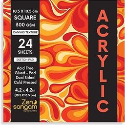 Zen Sangam Artists’ Square Acrylics Glued Sketch Paper Pad - 300GSM, Cold Pressed, (24 Sheets) - Canvas Texture Surface (10.5cm x 10.5cm) For Acrylics,Tempera,Poster Paint,Heavy-body Paints,Oil Paints-picture-9