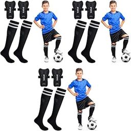 Proberos® Girls Nylon Sport Compression Sock Shin Guards Set 13.5 Inches Knee High 10-15 Years Old Sweat Absorption Long Socks for Soccer Basketball M Black 3PCS-image-33