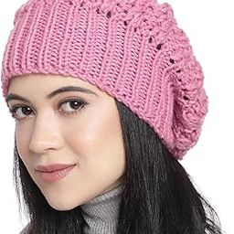 Winter Woolen Cap (Handmade Womens Slouchy Shroom Beanie (Rose Pink FBA)-image-42