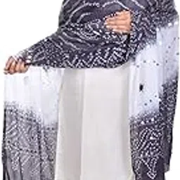 jabama Women's Cotton Bandhani Tie & Dye Design Rajasthani Handmade Embellished Dupatta (Grey)-picture-0