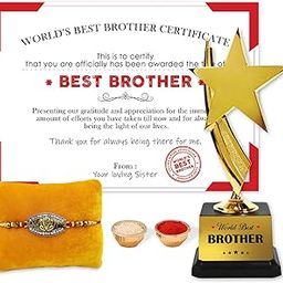 Jhingalala Raksha Bandhan Gifts for Brother I World's Best Brother Trophy with Certificate and Rakhi I Best Rakshabandhan Gift for Brother I Certificate Size A5, Unframed I Trophy Size 19x8x6 Cm-picture-25