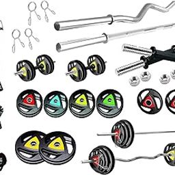 DREAM FIT Professional Metal Integrated Rubber Coated Combo - 100Kg Home Gym Set with 23mm 3 ft curl Rod, 23mm 3 ft Straight Rod, 1 Pair Dumbbell rods with hex Nuts and Gym Accessories (100Kg)-25