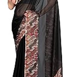Women's Fancy Chiffon Leaf Border Printed Solid Saree with Blouse Piece-11