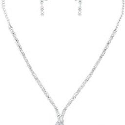 Silver Tone Cubic Zirconia Designer Brass Party Lariat Contemporary Necklace Earring & Ring Set For Women-ZPFK18510-image-97