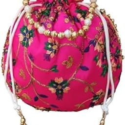 Women's Fashion Handmade Handbag Wristlets Ethnic Bridal Potli Batwa (Pink Potli)-35