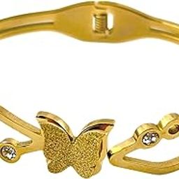 Elegant Women's Bangle Bracelet, Gold-Plated Butterfly Bracelet with Crystal Accents, Glitter Finish,Western bracelet kada for girl, Stainless Steel Anti Tarnish-image-40
