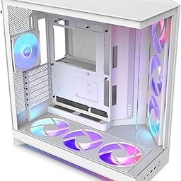 NZXT H9 Flow RGB+ (2025) Large Dual-Chamber Mid-Tower Computer Case/Gaming Cabinet - White | Support E-ATX, ATX, Micro-ATX, Mini-ITX | Included 7 RGB Fans - CM-H92FW-P1-18