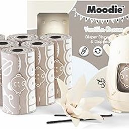 New Moodie Disposable Nappy Bag Dispenser, Combo Pack, 105 Vanilla Fragrance, Baby Poo Bags, Dirty Nappy Bin Bags, Disposable Changing Bags, Vanilla Dream)-12