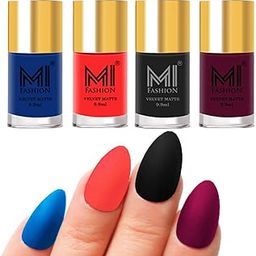 MI FASHION Modern Velvet Matte Lacquer Nail Paint Combos Endless Glam 9.9ml Each Navy Blue, Neon Orange, Black, Magenta (Pack Of-4)-image-74