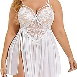 Women Lace Plus Size Babydoll Nightwear Pleated Style Lingerie with Panty-image-54