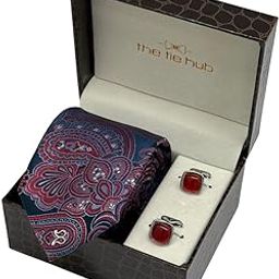 Multicolor Silk Paisley Necktie with Red Cufflinks Combo for Men-image-13
