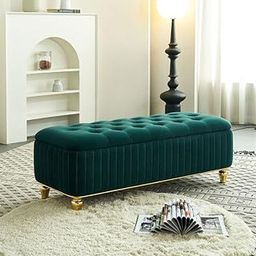 LEGACY OF COMFORT Premium Velvet Blend Upholstered Storage Bench Ottoman for Living Room, Bedroom, and Hallways (Green)-image-97