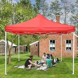 10x10 Ft Heavy Duty Popup Gazebo Tent with 4 Side Open Foldable Canopy Tent for Garden and Promotional Activity (Red)-image-6