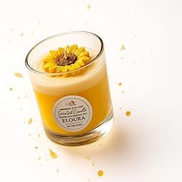 ELOURA Sunflower Scented Candle, 500g Soy Wax Blend, Glass Container, 8 x 9 cm, Yellow-image-65
