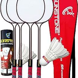 SUNSTONE Badminton Rackets Steel Body DF 477 Four Piece Set with 6 Feather Shuttlecocks Full Cover-32
