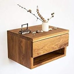 Genuine Decor Floating nightstand with Drawer,Floating Bedside Table with Drawer,Walnut Floating nightstand,Mid Century Modern Floating Shelf for Bedside-3