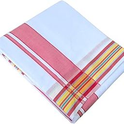 Sri Amman Pure Cotton 2inch Fancy Pavanch Border 9x5 Dhoti with Running Towel (9mulam Dhoti and 5mulam Towel)-image-100