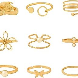 Aesthetic Rings For Women | Fashion Golden Ring Set | Combo of 9 Pcs Korean Style Knuckle Stackable Finger Ring for Girls | Eternal Shine | Birthday Anniversary Gift For Women Wife-image-2