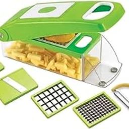 TEKCOOL 5 in 1 Multipurpose Chopper, Fruits & Vegetable Cutters, Grater Peeler Chipser, Unbreakable Food Grade Body, Easy Push to Clean Button Slicer Dicer, Chopper for Kitchen (Green, Plastic):-picture-25