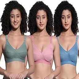 Women's Cotton Mix Non-Padded Wire Free C-Cup Full-Coverage T-Shirt Bra Combo.-picture-0