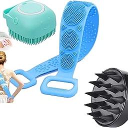 3pcs Combo of 3-in-1 Silicone Body Massage Bath Brush with Soap Dispenser and Silicon Body Back Scrubber & Massager for Deep Cleaning, Exfoliating& Massaging Hair Scalp & Body(Multicolor)-image-84