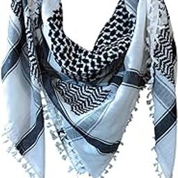 BAKKAH Classic White Black Shemagh Men Cotton Head Scarf Ghutra Arabian Arafat Army Military Multi-Purpose Large Size 48 x 48 Inch Palestine Scarf-image-38
