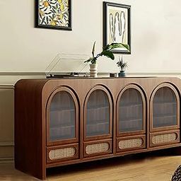 Gharaana Modern Wooden Crockery Cabinet, 70 Inch Wide, Glass Door Display Unit with Cane Webbing, Brown Perfect for Living Room, Bedroom, Dining Room, and Home.-image-24