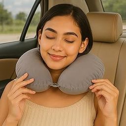 Fillow Travel Neck Pillow for Flight, Train, Car, Air, Road Trips and Daily Commute Travel | Memory Foam U-Shaped Design Neck Rest | Grey, Black, Blue Universall Size (Grey)-image-60