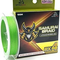 Spyroking Samurai Braid Strong Braided Line, 0.35mm 45LB 100M, RX4 Strands Micro-Filament Braided Fishing Line Angling Accessory (Green)-image-52
