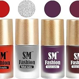 SM FASHION Matte Nail Polish Combo | Velvet Dull Matte Nail Paint Orange Red-Silver-Purple-Wine (Pack of 4: 7ml each)-image-71