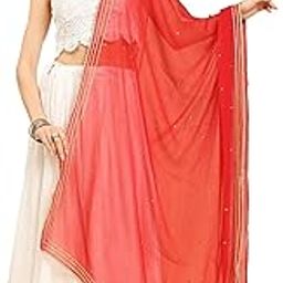 Dupattta Bazaar Women's Embellished Red Chiffon Dupatta-image-62