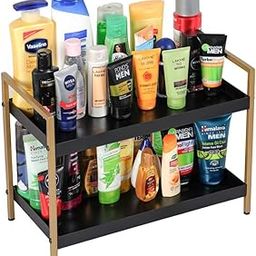 DearOrdane Store 2-Tier Metal Bathroom Storage Shelf, Black and Gold, 40x20x29 cm, Wall-Mountable Space Saving Organiser-image-11