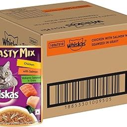 Whiskas Tasty Mix Adult (1+ Year) Wet Cat Food, Chicken with Salmon Wakame Seaweed in Gravy, 70 g, Pack of 28|Made with Real Fish|Complete & Balanced Nutrition for Adult Cat-17