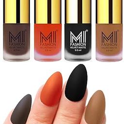 MI FASHION Velvet Matte Lacquer Nail Paint Sets Water Resistant 9.9ml Coffee, Orange, Black, Dark Nude (Pack Of-4)-image-81