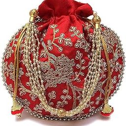 Handcrafted Potli Purse with Golden Floral Embroidery and Pearl Accents-37