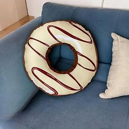 Yey Donut Shaped Cushion, Throw Pillow, Sofa Pillow for Home Decor | Gift for Him, Her, Husband, Wife, Girlfriend, Boyfriend, Couple (16 X16 Inch) (Cream Stripes)-24