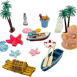 Krisah 18 pcs Resin Beach Theme Miniature Decor Items X Small for Fairy Gardens, Terrariums, Doll Houses, Craft Work, Cake Decorations-image-66