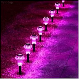 Priddop Solar Lights Outdoor 8 Pack Solar Yard Lights Garden Lights LED Waterproof Mushroom Shape Color Changing Solar Pathway Lights for Driveway, Walkway, Yard, Holiday Decor (Pinkish-Purple)-image-1