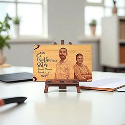 GKD Personalized Brother Sister Wooden Photo Frame with Stand | Customized Printed Rakhi Gift | 6x4 inch Natural Wood Texture Tabletop Frame | Rakshabandhan Gift with Text & Photo-image-59