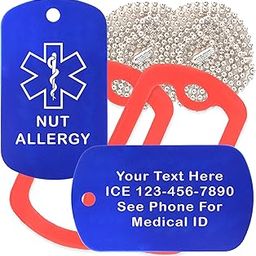 Nut Allergy Medical Alert ID Necklace with Silencer and 30'' USA Ball Chain - 154 Color Choices - Design Your Own-image-4