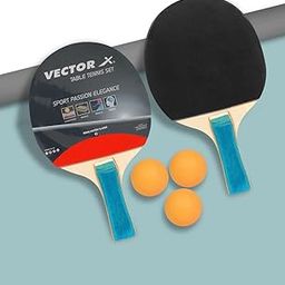 Vector X Combo Set of Table Tennis Rackets Rubber | Light Weight |Comfortable Grip |Wooden Material | Best Combo Set |(Pack of 2 Bats and 3 Balls)-17